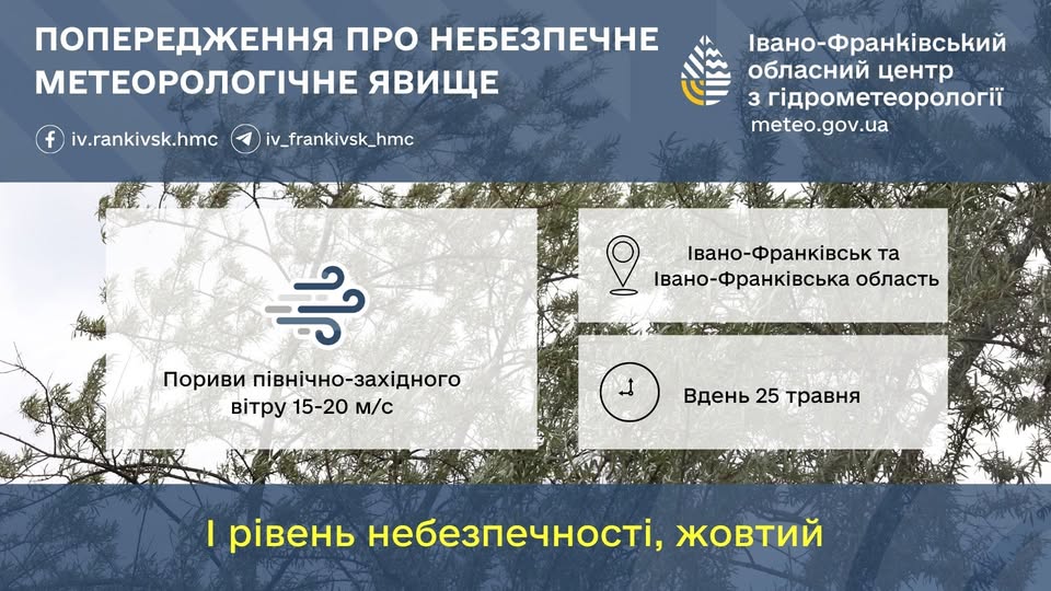 Штормове попередження на Прикарпатті: синоптики прогнозують шквальний вітер до кінця дня