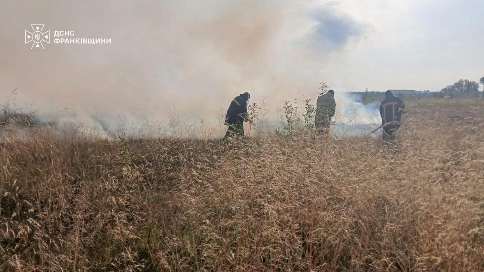 На Калущині рятувальники гасять масштабні пожежі сухостою, які спричинили задимлення в районі