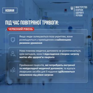 Міністерство охорони здоров’я України та уряд розробили чіткий порядок роботи медичних закладів під час повітряних тривог